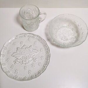 Vintage 80s 3pc Cabbage Patch Doll Glass Dishes plate bowl mug 1984